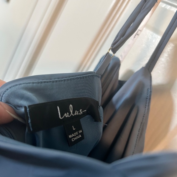 Lulus Mesmerizing Reputation Slate Blue Twist-front Bodycon Midi Dress - Size L - Picture 6 of 6